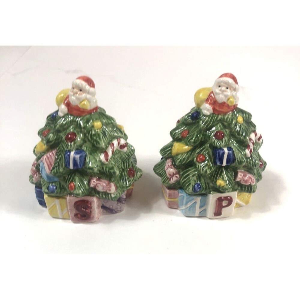 Spode Christmas Tree Santa Presents Salt & Pepper Shakers 3.5"